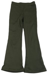 Khaki rebrované flare nohavice