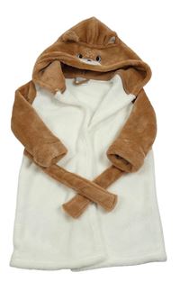 Bílo-hnědý chlupatý župan s kapucí - medvěd Orsolino