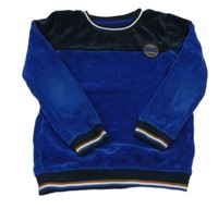 Safírovo-tmavomodrá rebrovaná zamatová mikina s nášivkou zn. Europe Kids