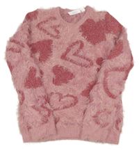 Staroružový chlpatý sveter so srdiečkami L&D