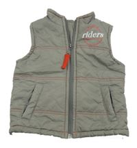 Sivá šušťáková zateplená vesta s nápisom Papagino