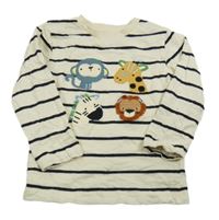 Krémovo-čierne pruhované tričko so zvířaty Next