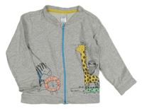 Šedá melírovaná propínací mikina se zvířaty C&A