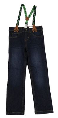 Tmavomodré slim fit rifle s trakami Lupilu