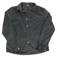 Tmavošedá žebrovaná sametová košile Shein