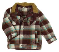 Vínovo-bílo-azurová kostkovaná zateplená košilová bunda M&S