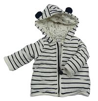 Bílo-tmavomodrá pruhovaná zateplená propínací mikina s kapucí Dopodopo