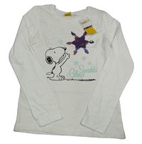 Nové - Bílé triko se Snoopym a hvězdou z překlápěcích flitrů