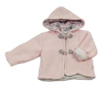 Svetloružový zateplený prepínaci sveter s kapucňou