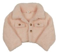 Ružová chlpatá crop bunda Shein