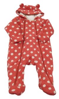 Jahodová bodkovaná á fleecová zateplená kombinéza s kapucňou M&S