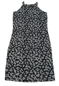 Černé květované žebrované elastické šaty New Look
