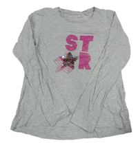 Sivé melírované tričko s hvězdou z překlápěcích flitrů Pocopiano