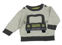 Šedý melírovaný svetr s autem Tu