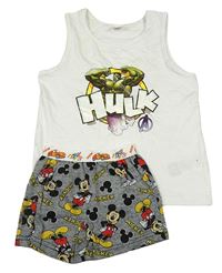 2set - Biele tielko s Hulkem + sivé melírované boxerky s Mickeym