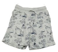 Sivé melírované teplákové kraťasy so stavebními stroji C&A