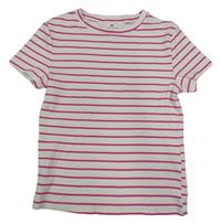 Bielo-tmavoružové pruhované rebrované tričko H&M