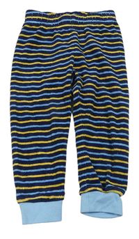 Tmavomodro-žlté pruhované zamatové pyžamové nohavice Pocopiano