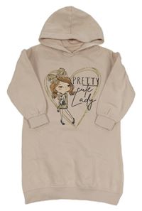 Pudrové teplákové šaty s dívkou a kapucí C&A