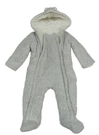 Sivá zamatová zateplená kombinéza s kapucňou George