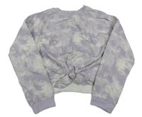 Fialovo-biela batikovaná crop mikina s uzlom H&M