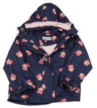 Tmavomodrá šusťáková zateplená bunda se sovičkami a kapucí Impidimpi