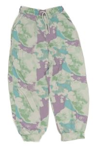 Bílo-zeleno-fialové vzorované tepláky Tu