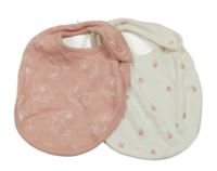 2x bryndák - bílý s květinami + růžový s králíky 