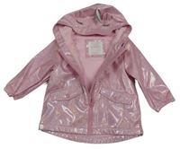 Ružová trblietavá nepromokavá jarná bunda s kapucňou Primark