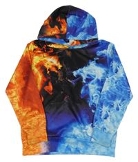 Modro-oranžová vzorovaná lehká mikina s kapucí 