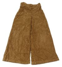 Hnedé rebrované zamatové široké nohavice Vertbaudet