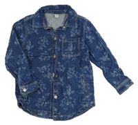 Modrá květovaná riflová halenka s kapsami Tu