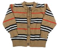 Hnedo-čierno-červený pruhovaný prepínaci sveter