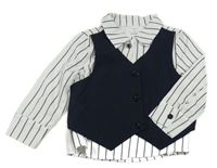 Bílo-tmavomodrá pruhovaná košile s našitou vestou shein