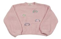 Svetloružový sveter s duhami z flitrů H&M