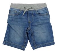 Modré riflové kraťasy s šedým úpletovým pasem C&A