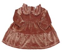 Staroružové trblietavé zamatové šaty s golierikom F&F