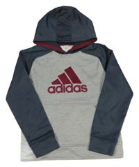 Šedo-tmavošedá sportovní mikina s logem a kapucí Adidas