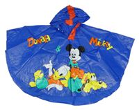Modré pláštěnkové pončo s Mickeym a kamarády a kapucí 