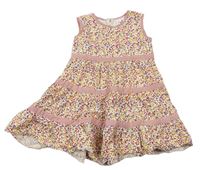 Smotanové kvetované plátenné šaty