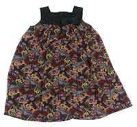 Čierno-farebné kvetované saténovo/šifonové šaty s mašlou H&M