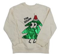Biela mikina so stromom a 3D brmbolcom zn. H&M