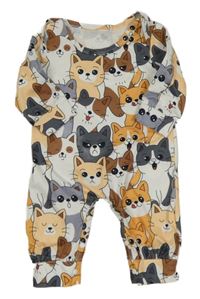 Bielo-hnedo-sivý overal s kočičkami