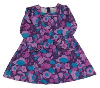 Fialovo-modré květované manšestrové šaty 