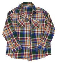 Zeleno-modro-červeno-biela kockovaná flanelová košeľa