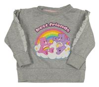 Šedá melírovaná mikina s medvídky a volánky 