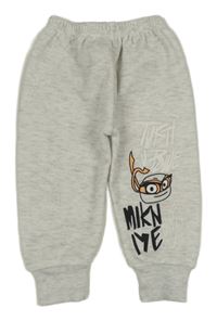 Světlešedé melírované tepláky s nápisy a smajlíkem 