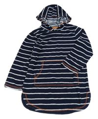 Tmavomodro-biely pruhovaný froté župan s kapucňou Tu