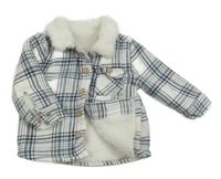 Šedomodro-tmavomodro-biela kockovaná košeľová zateplená bunda Tu