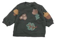 Antracitová mikina s listami a houbami